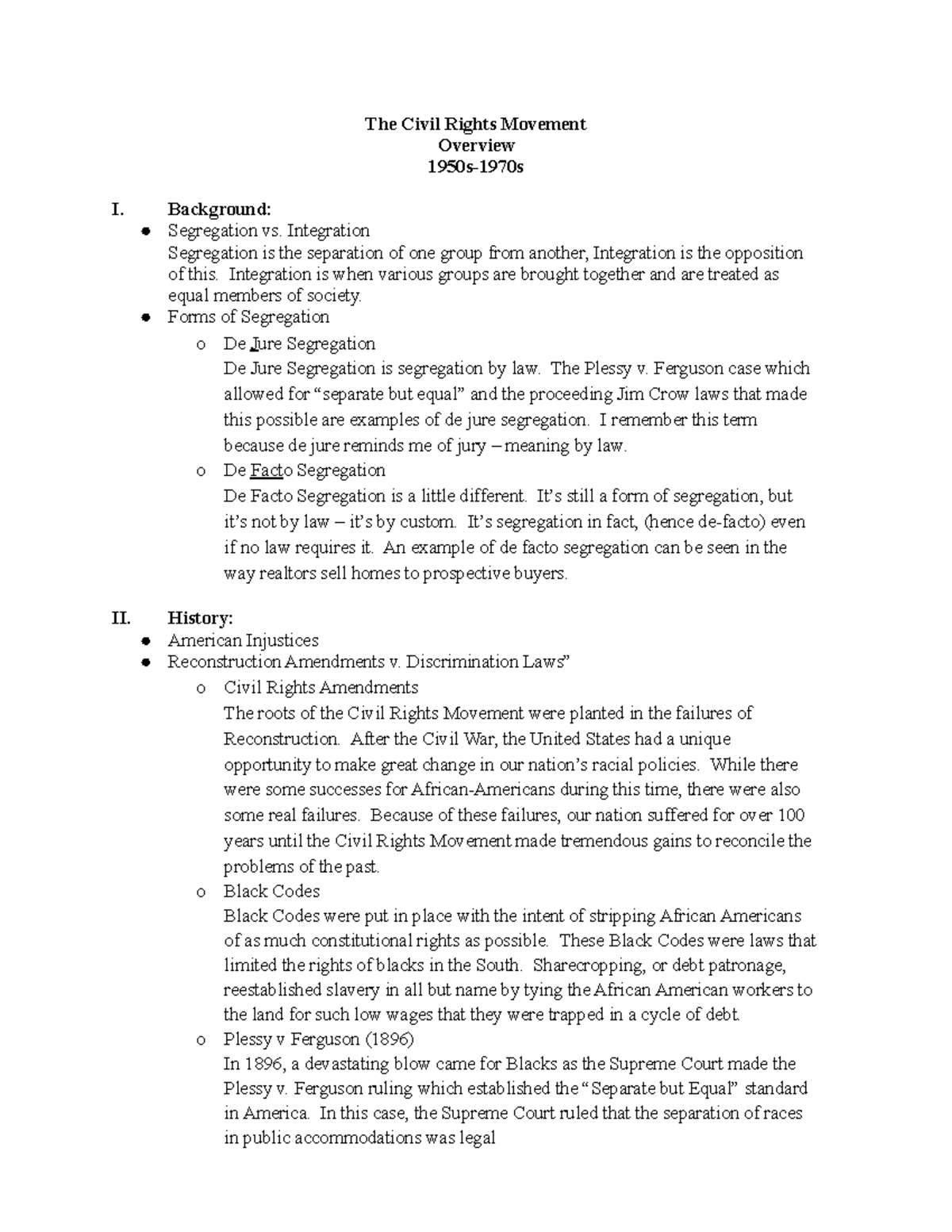 Civil Rights Overview Student Outline - The Civil Rights Movement ...