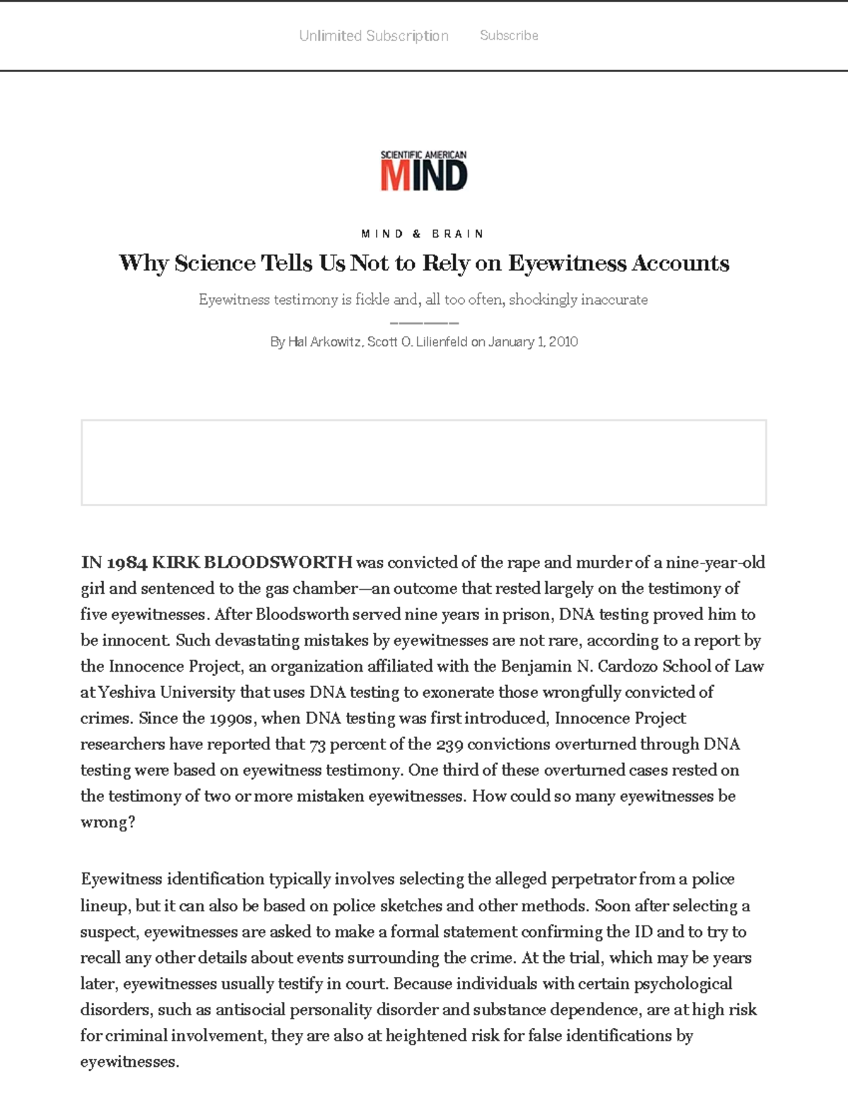 Link 1 lala M I N D & B R A I N Why Science Tells Us Not to Rely on