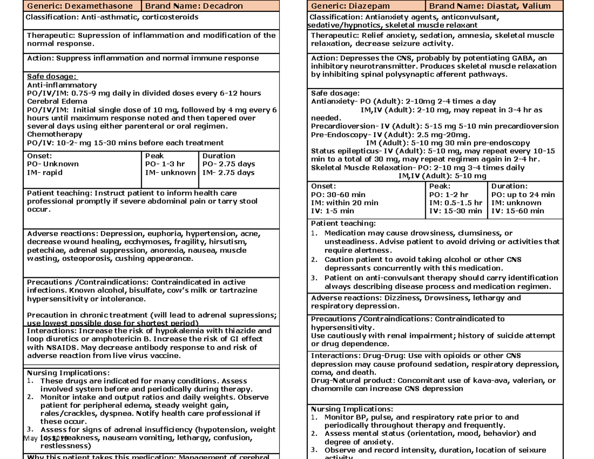 Medication Research (Dexamethasone- diazepam) - May 14, 2019 Generic ...