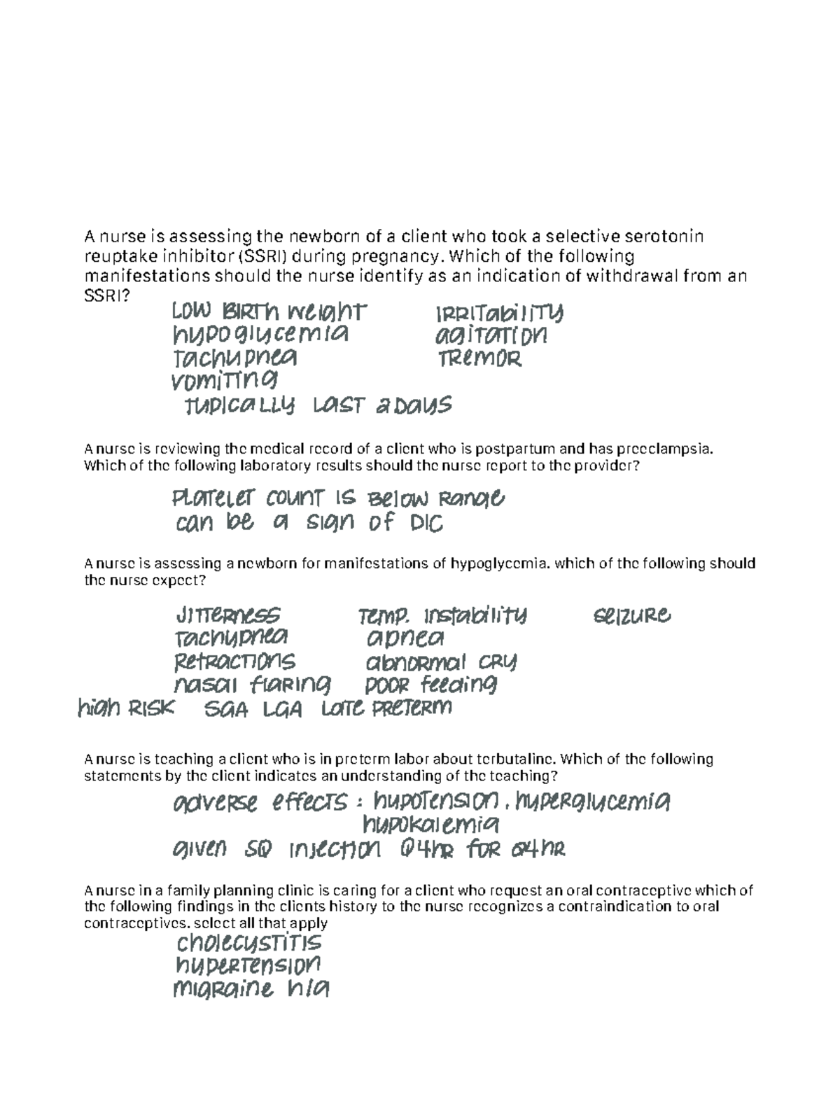 ATI Maternal Newborn 2019 B practice Test A nurse is assessing the