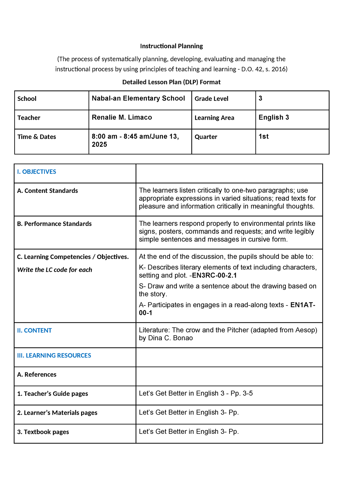 English-2-Lesson-Plan - Instructional Planning (The Process Of ...