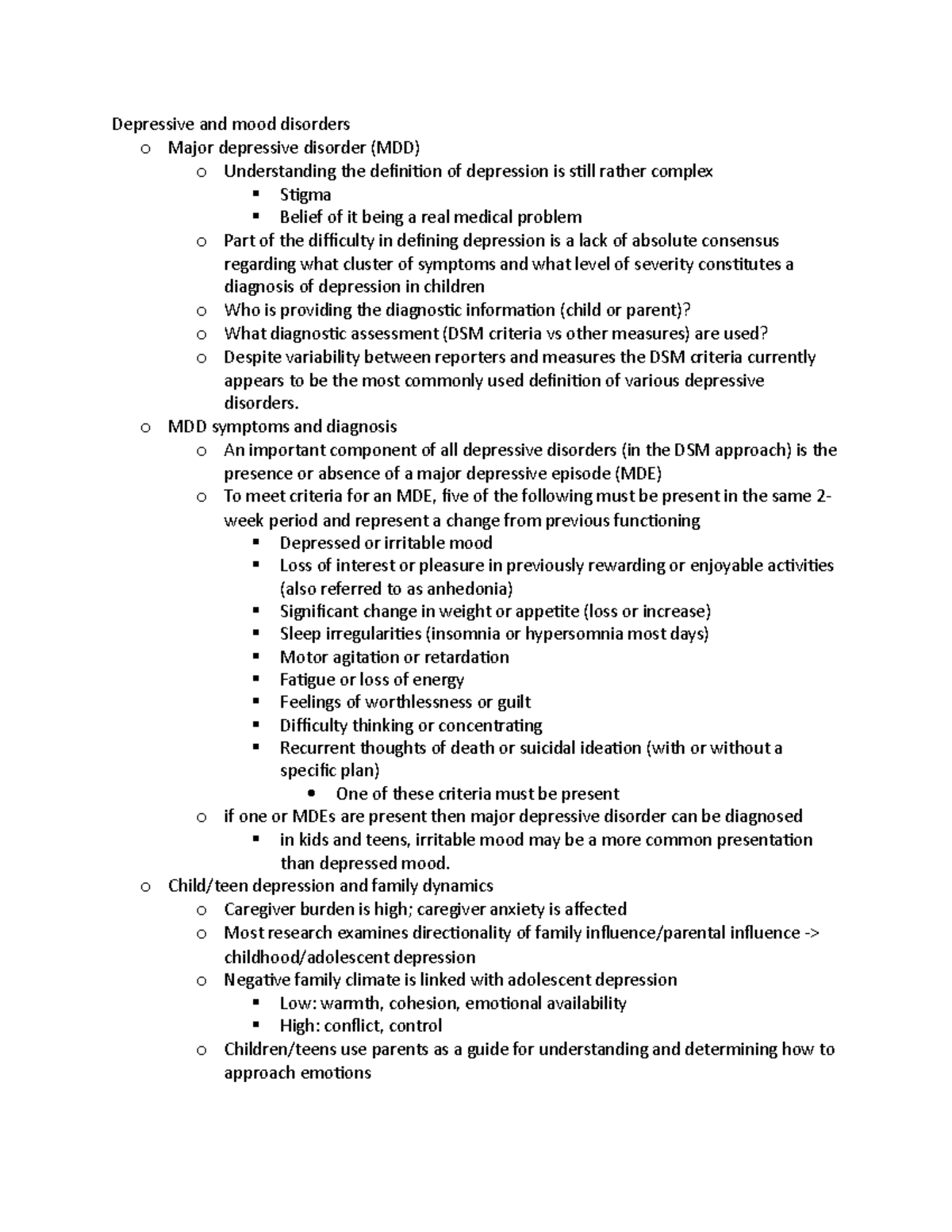 Depressive and mood disorders - o MDD symptoms and diagnosis o An ...