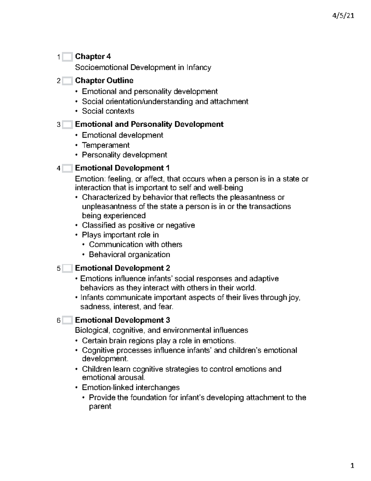 Chapter 4 - Lecture Notes - Chapter 4 Socioemotional Development in ...
