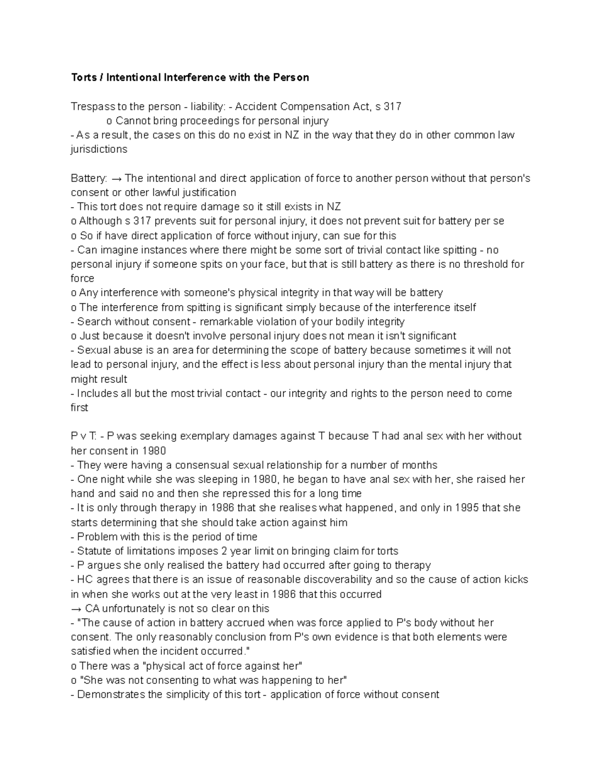 Torts Intentional Interference with the Person Torts / Intentional