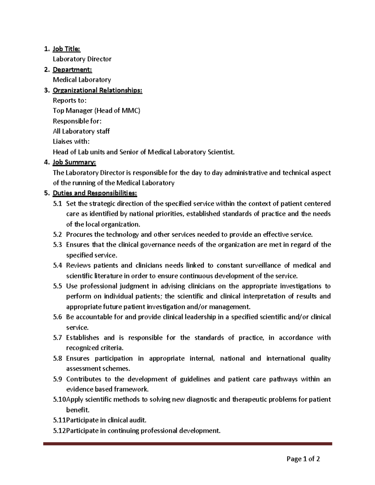1Job Description for Laboratory Director Page 1 of 2 Job Title