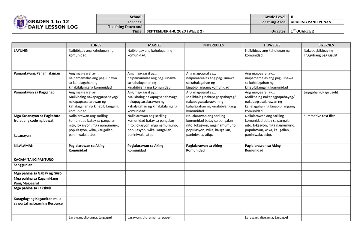 DLL Araling Panlipunan 2 Q1 W2 - GRADES 1 To 12 DAILY LESSON LOG School ...