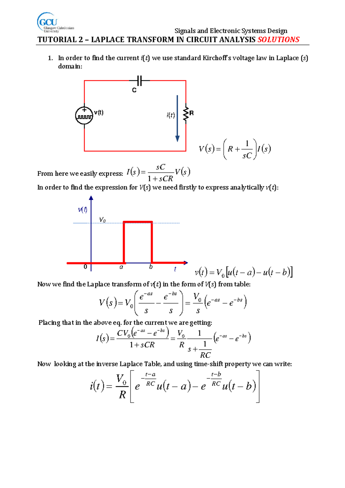 SESD tut2 Solutions - signals and electronic systems design tutorial 2 ...