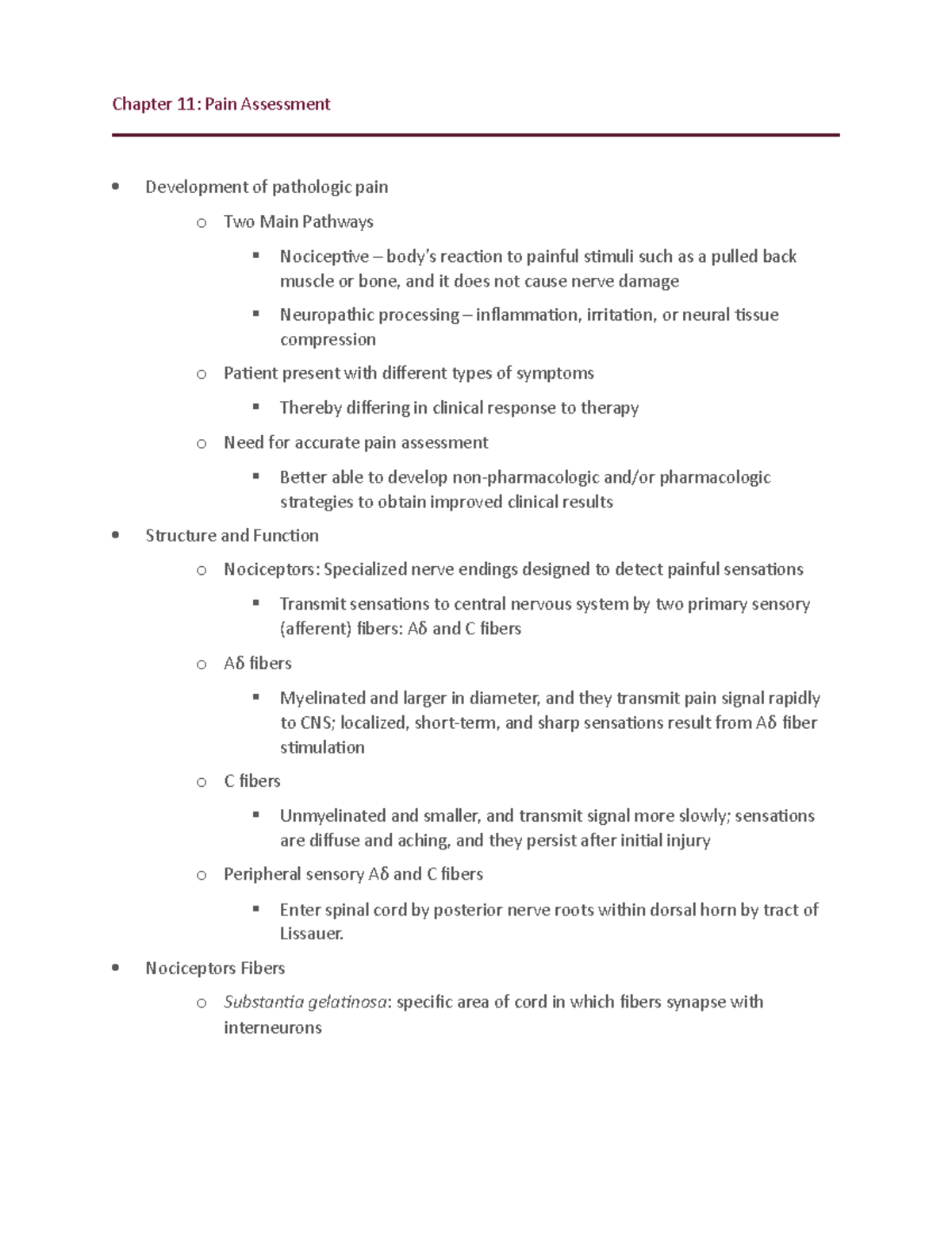 Chapter 11 Phys A Wk. 4 - Pain Assessment - Chapter 11: Pain Assessment ...