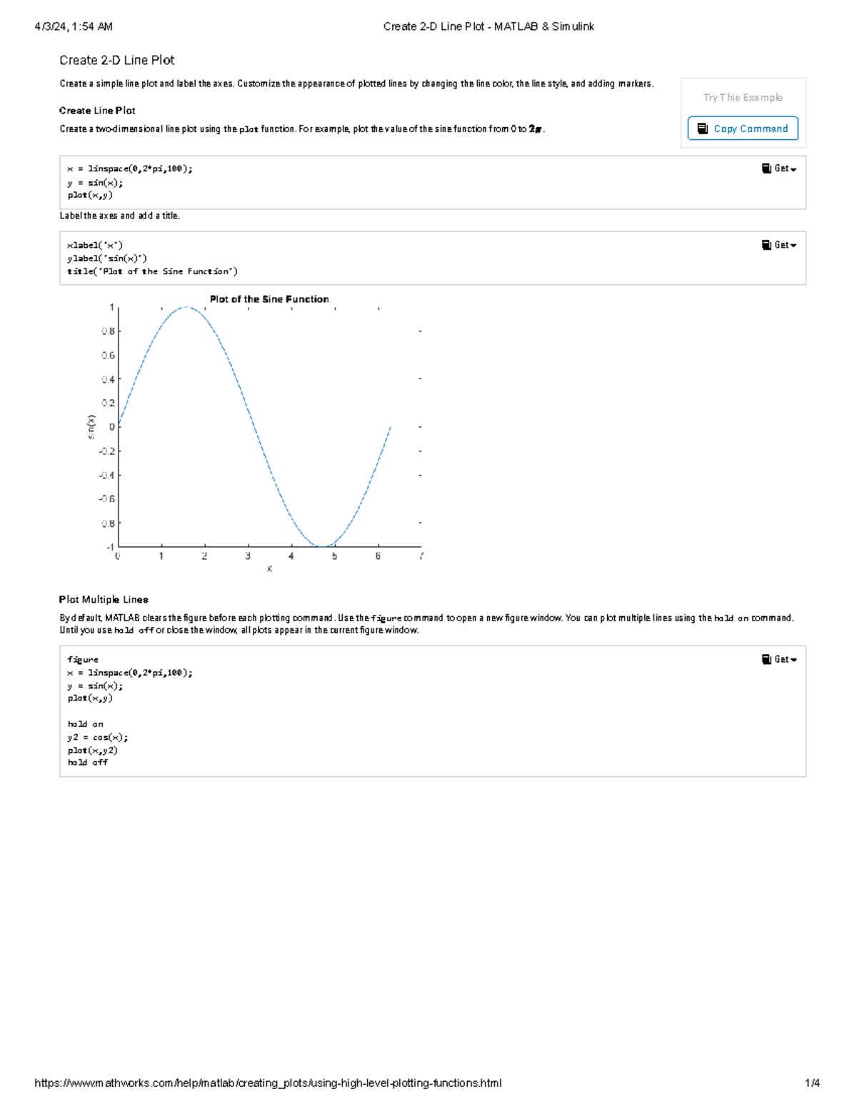 Create 2-D Line Plot - Matlab & Simulink - Create 2-D Line Plot Create ...