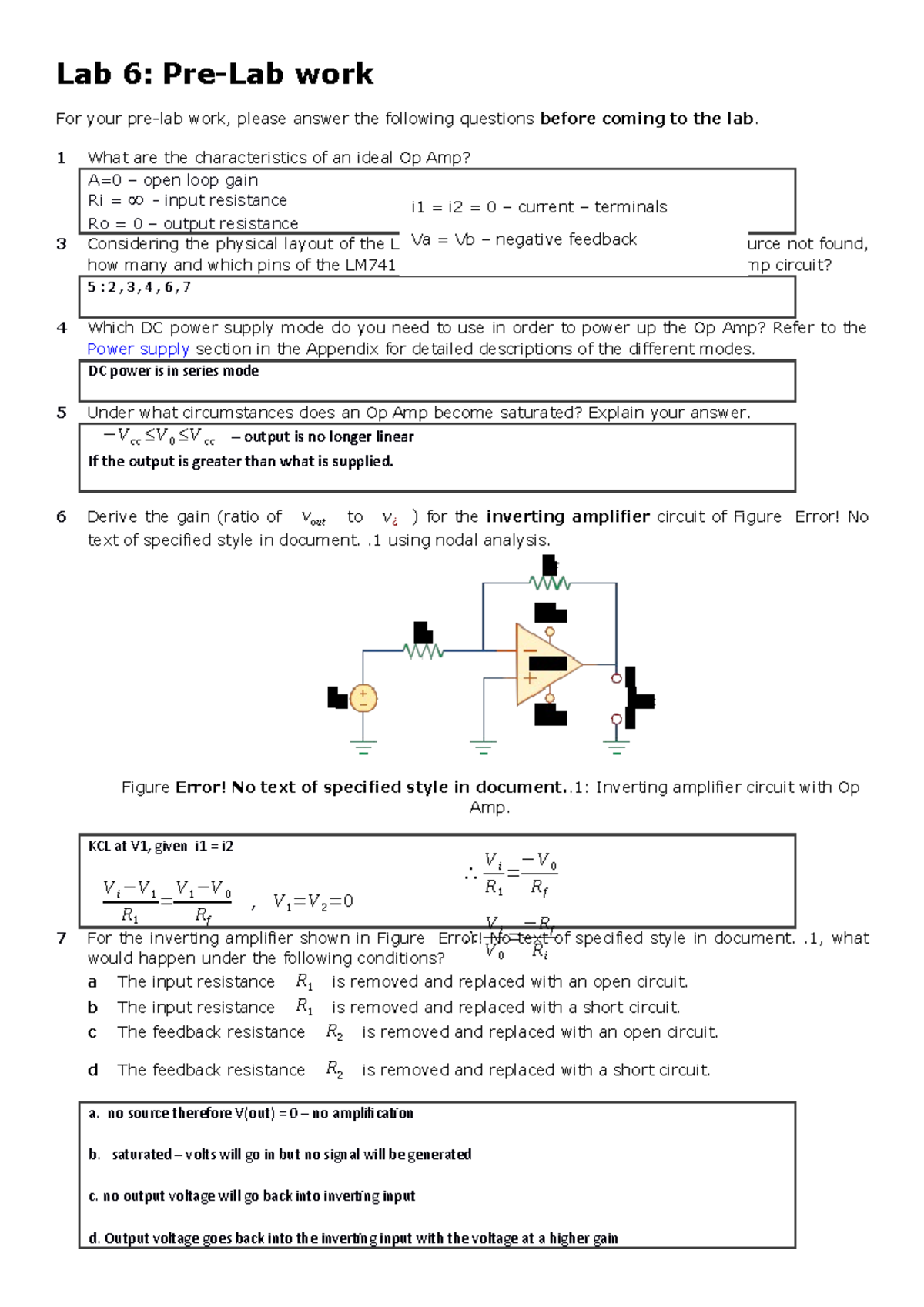 Before Lab Work For Elec Lab 7 - Op Amplifiers - ELEC1111 - UNSW Sydney ...