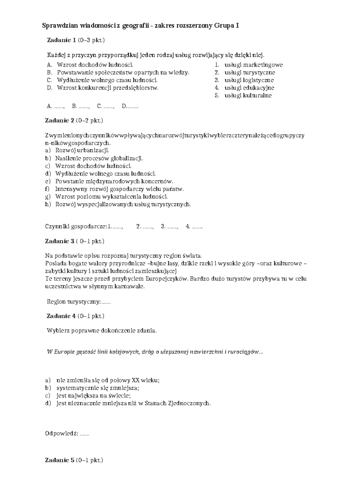 Sprawdzian Z Geografii Zakres Ponadgimnazjalny www.studocu.com