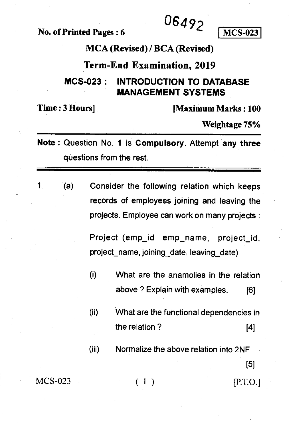 MCS-023-All - MCS-023-All Question Papers - No. Of Printed Pages : 6 ...