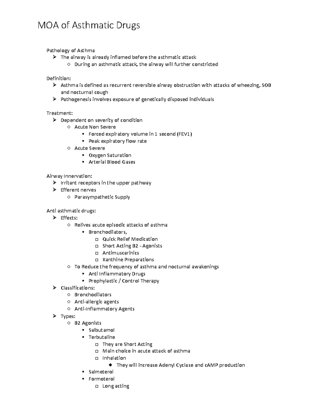Mechanism of Action of asthma drugs Pathology of Asthma The airway is