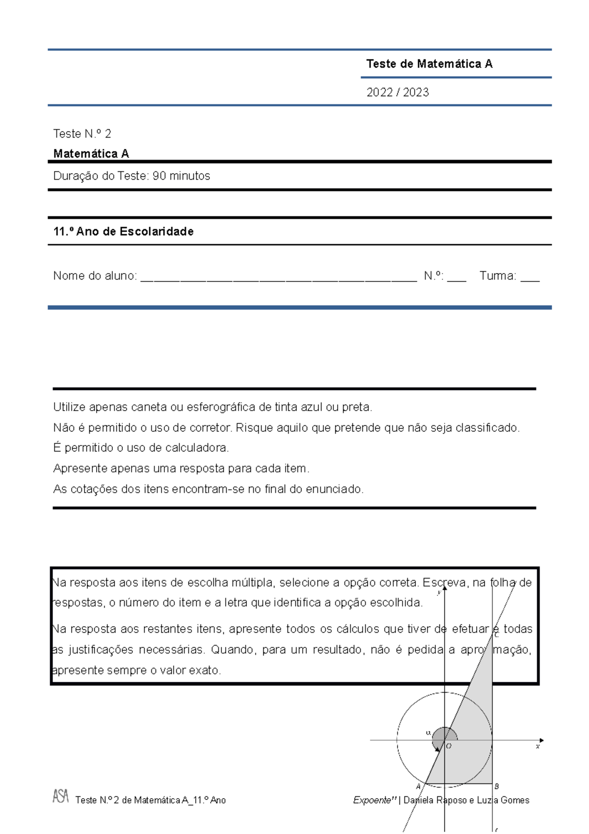 Expoente Teste 2 11 Teste De Matemática A 2022 2023 Teste Nº 2 Matemática A Duração Do 1257