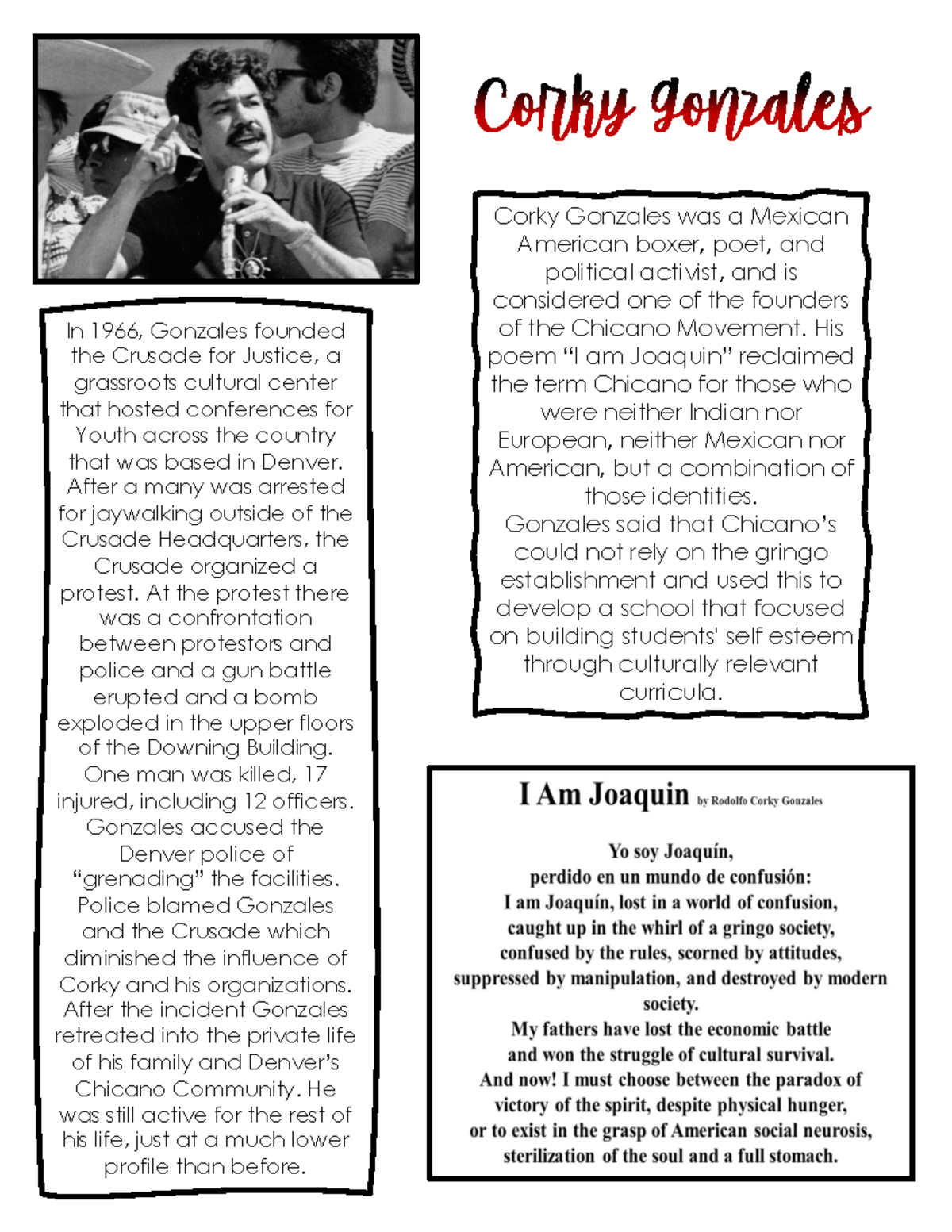 Crusade for Justice RHJRF Corky Gonzales was a Mexican American