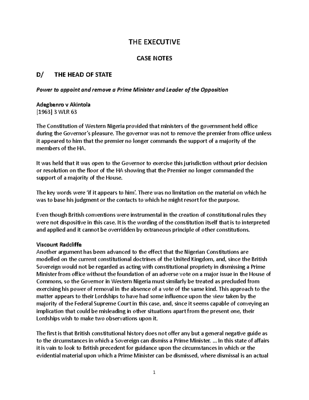 Case notes executive THE EXECUTIVE CASE NOTES D/ THE HEAD OF STATE