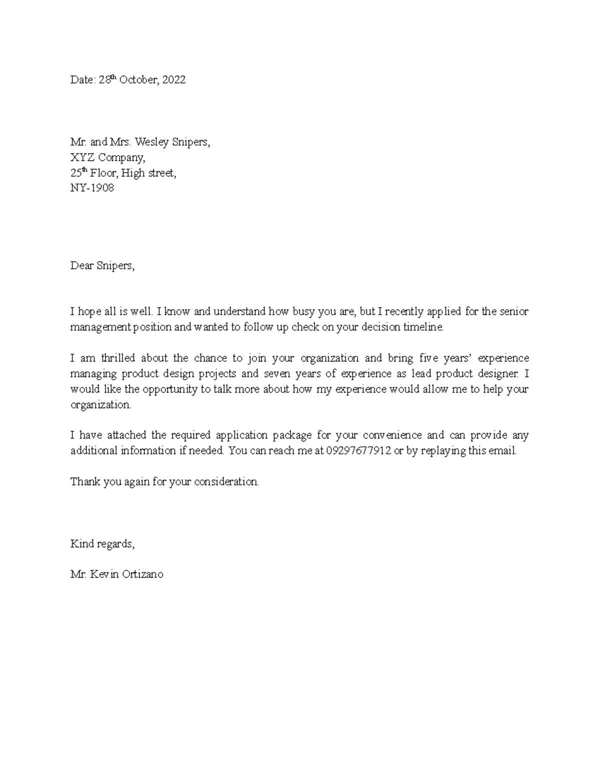 Follow Up Letter - Welcome - Date: 28th October, 2022 Mr. And Mrs 