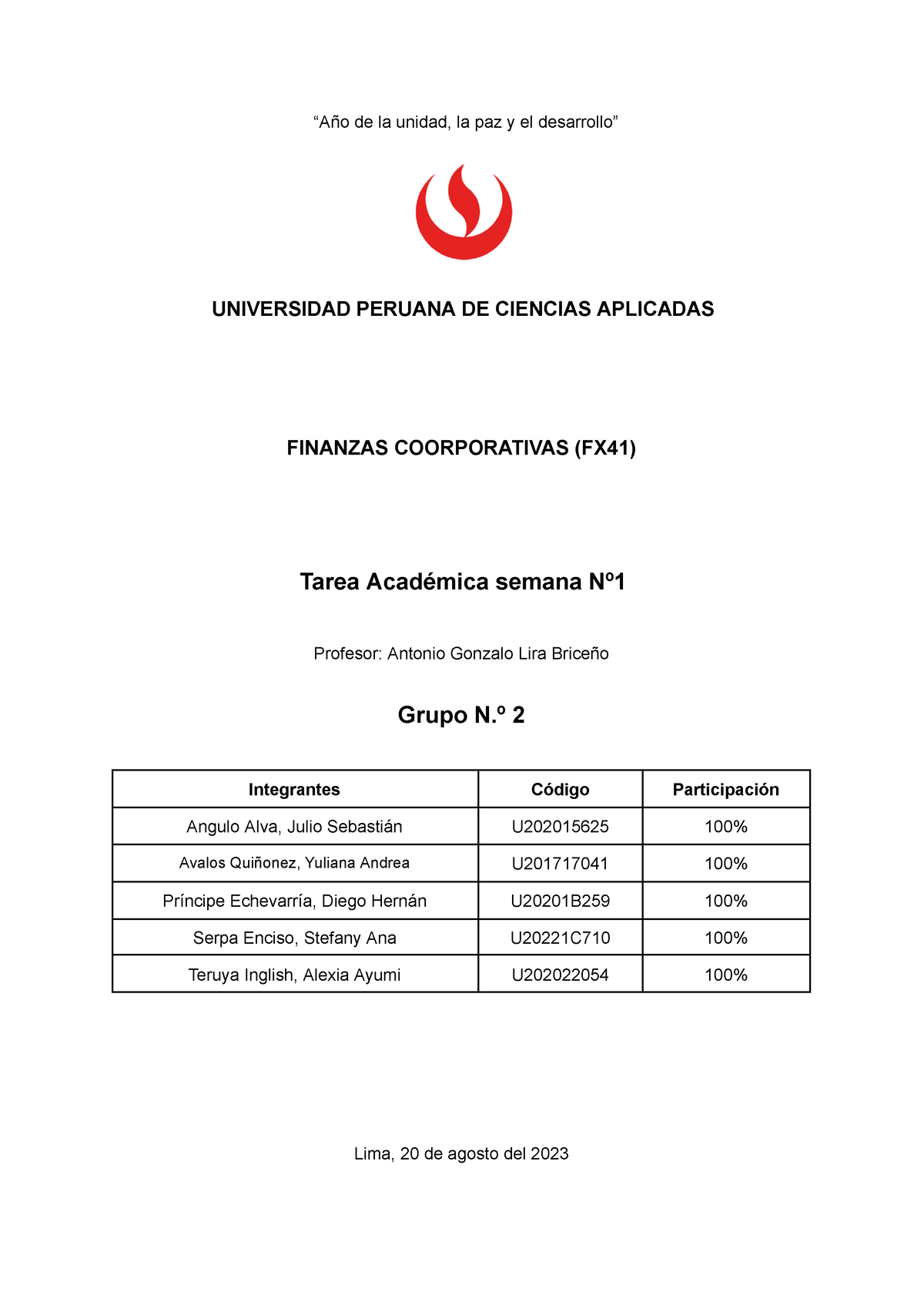 Tarea Académica Semana Nro.1- FX41 - “Año De La Unidad, La Paz Y El ...