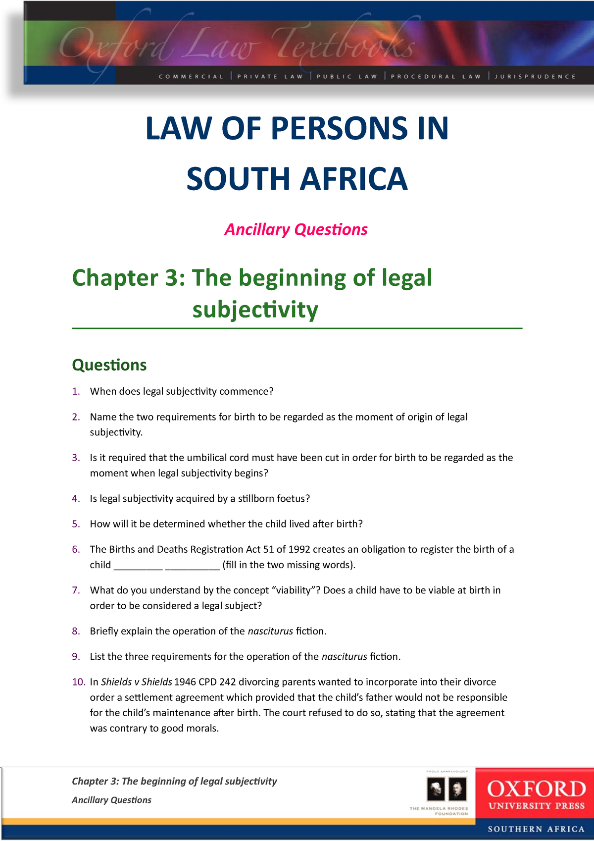 What Is Law Of Persons In South Africa