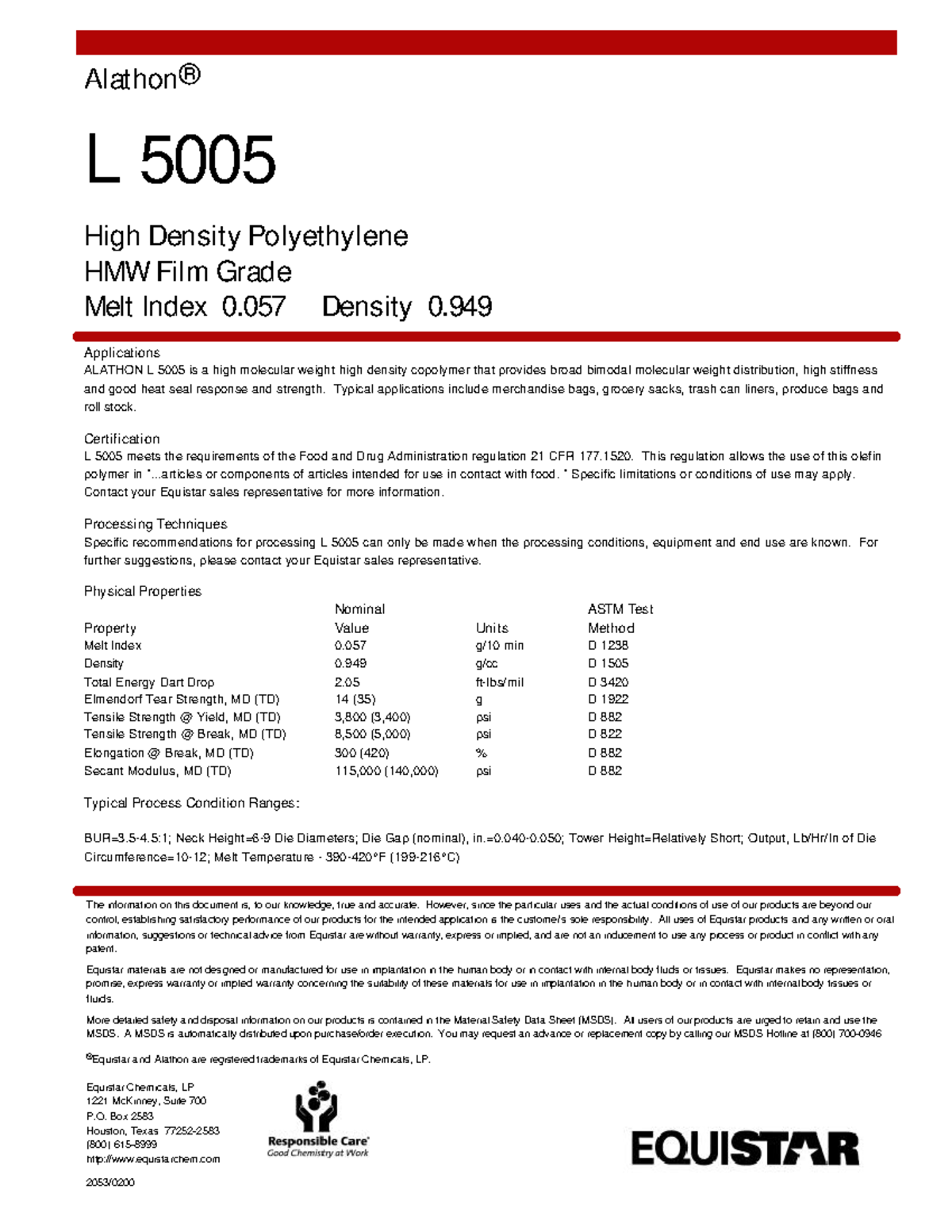 L5005 - The information on this document is, to our knowledge, true and ...