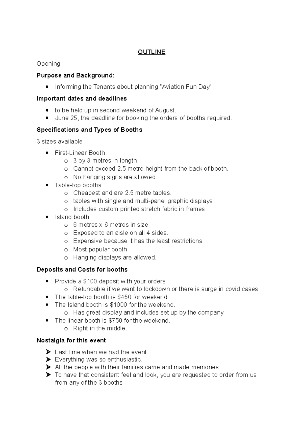 Direct Message - Business Communication - OUTLINE Opening Purpose and ...