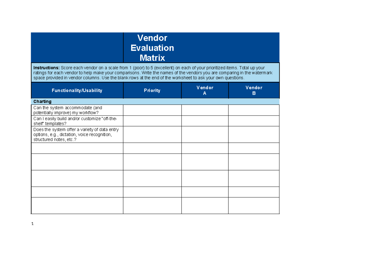 Him500 evaluation matrix template - Vendor Evaluation Matrix ...