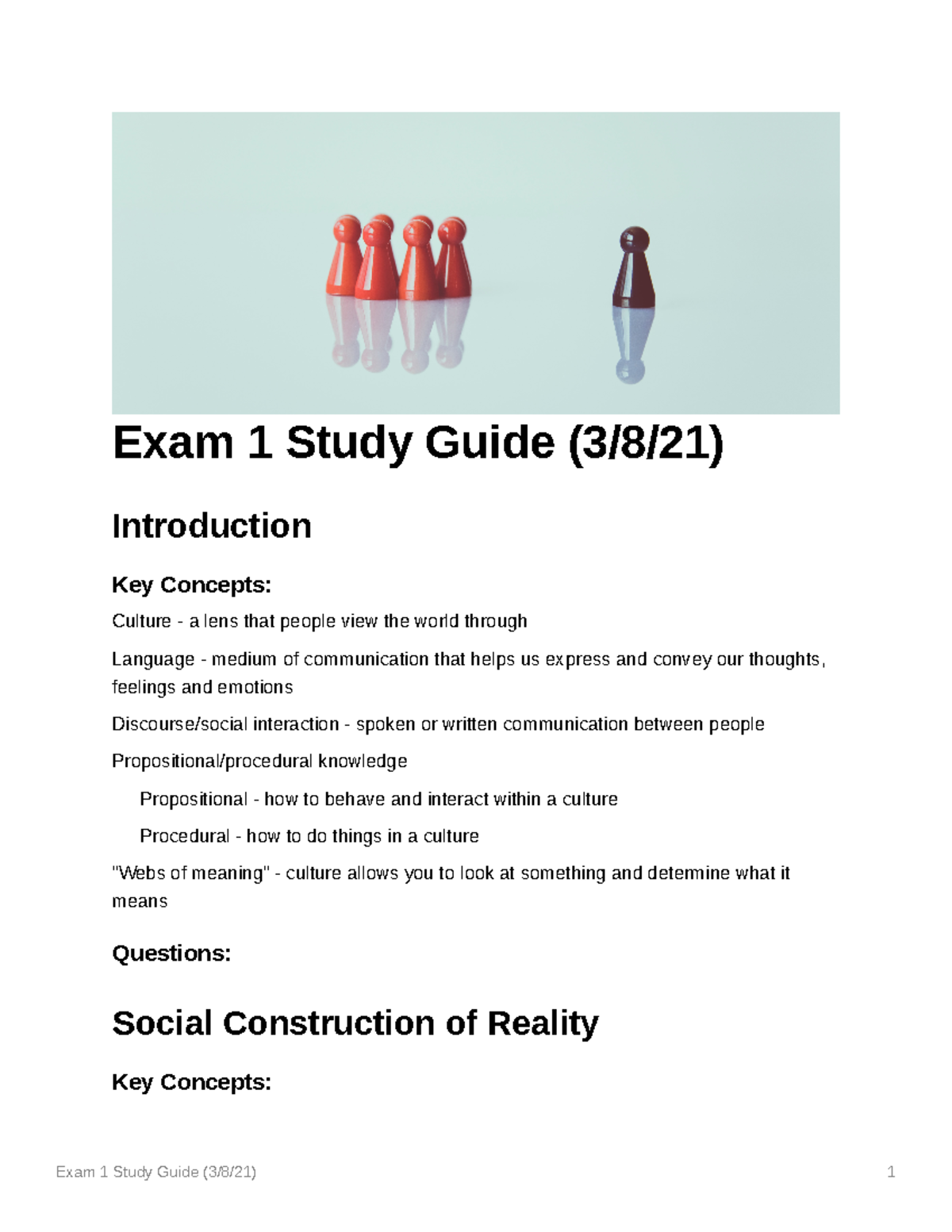 Exam 1 Study Guide (3821) - Exam 1 Study Guide (3/8/21) Introduction ...