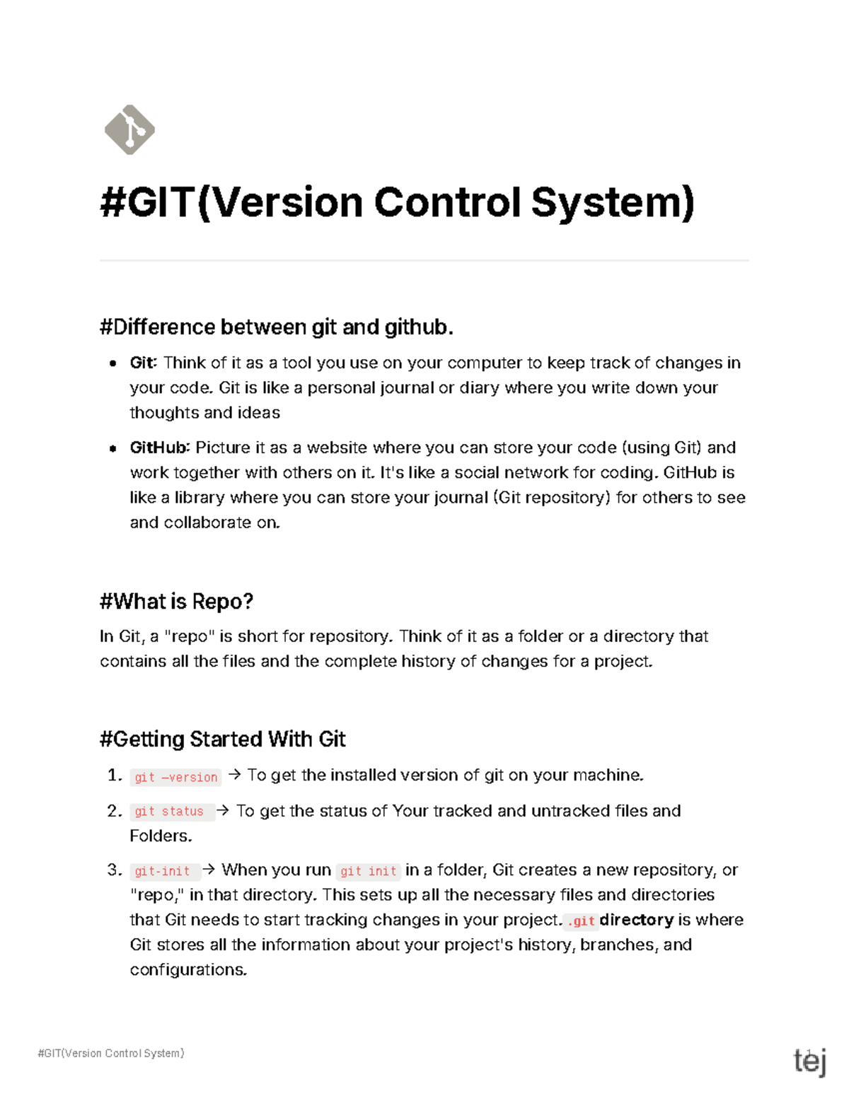 Git tej - This pdf revises all the concepts and commands for git. - # ...