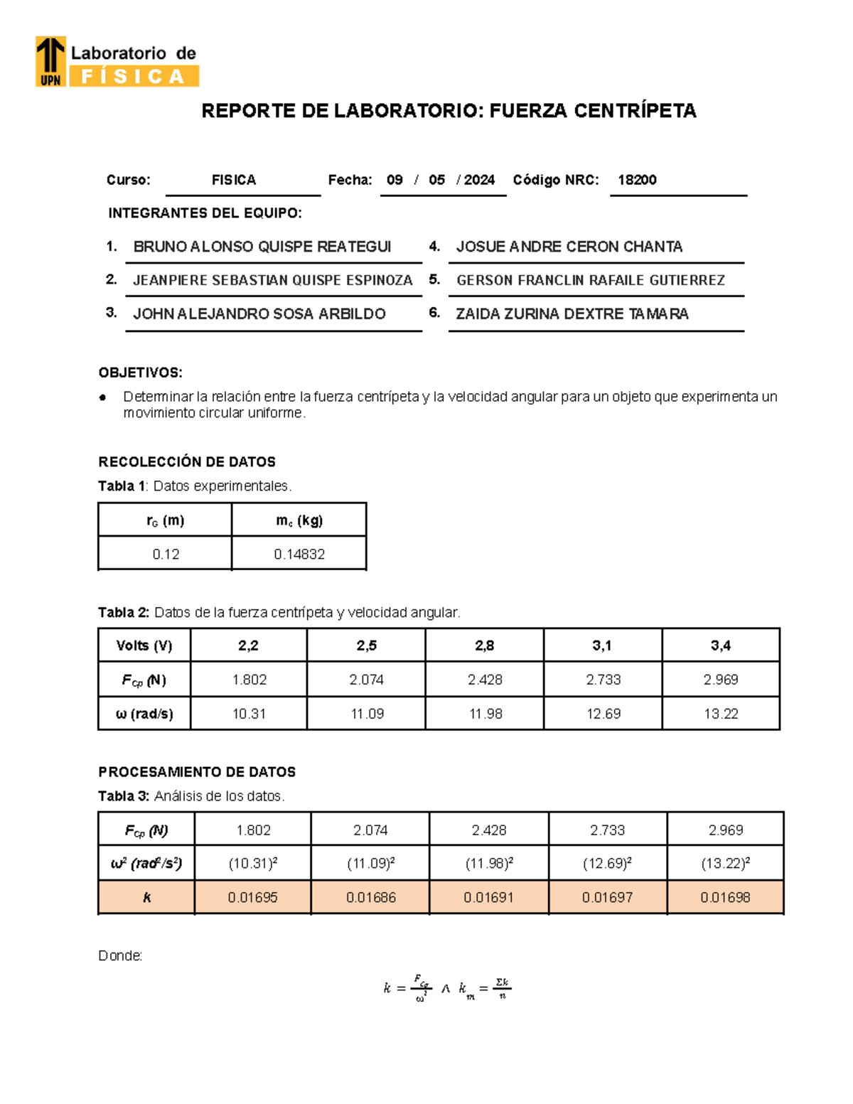 Reporte Lab Fisi1 S07 Fc 2024 Reporte De Laboratorio Fuerza