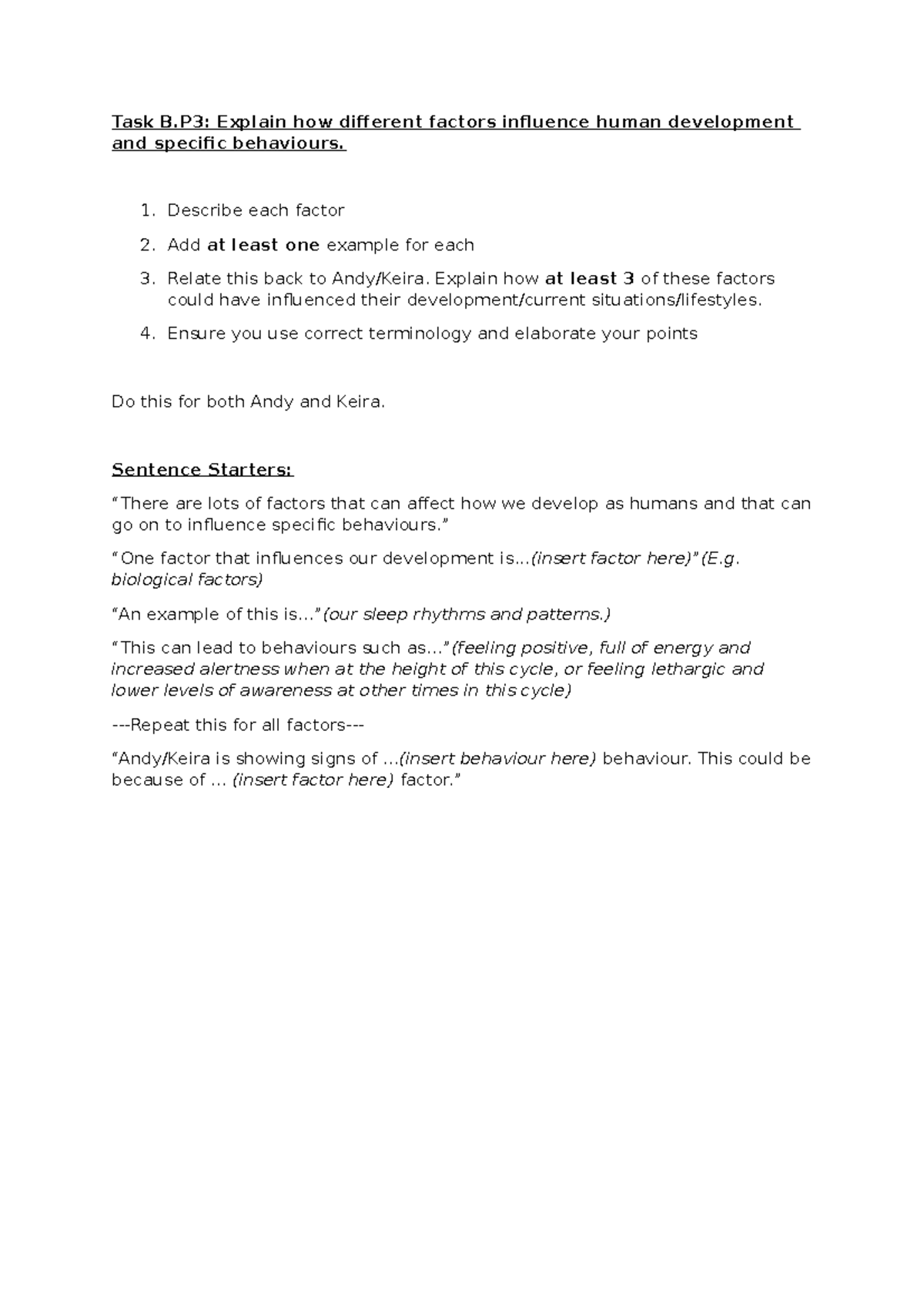P3Helpsheet help sheet unit 11 Task B Explain how different