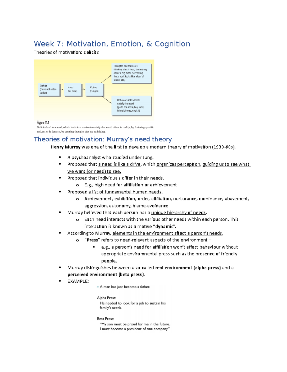 Lecture notes for Term test 3 - Week 7: Motivation, Emotion ...