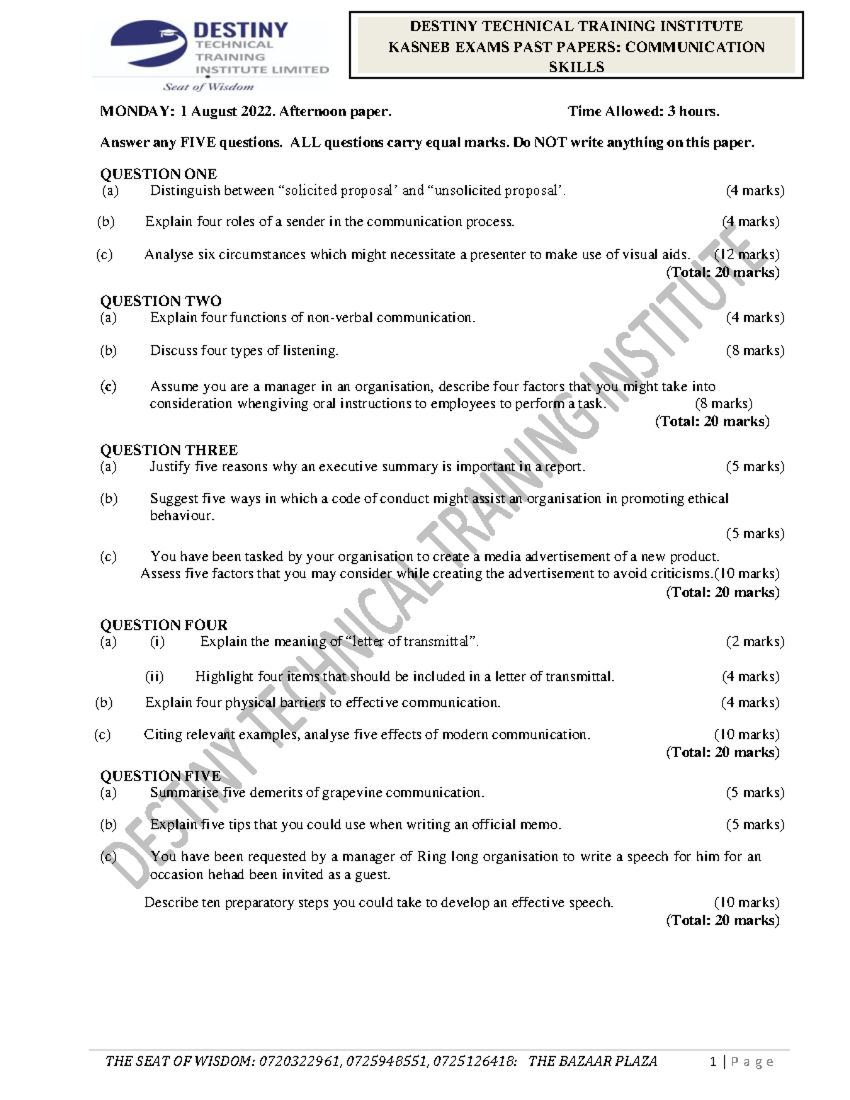 communication and presentation skills past papers