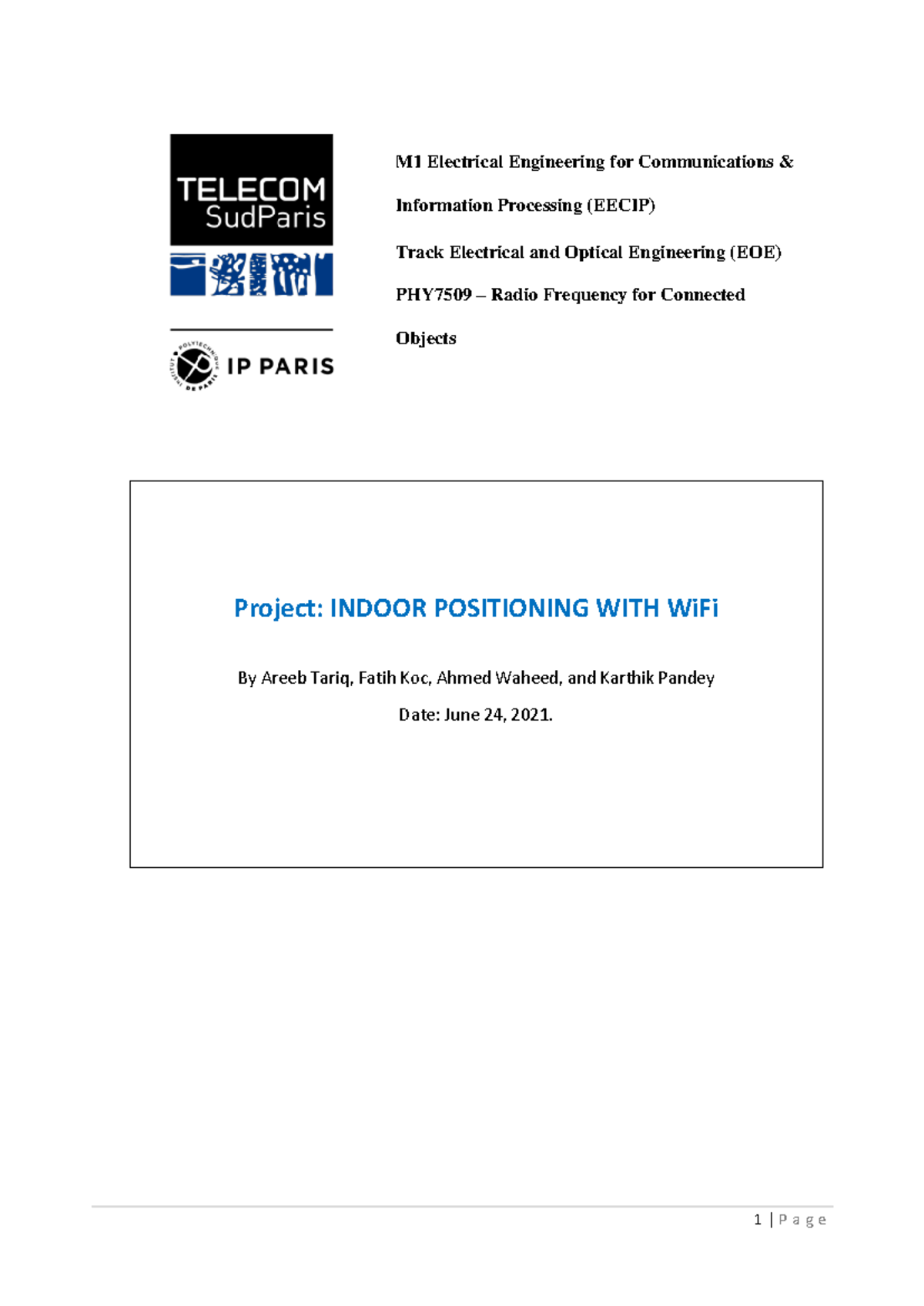 Wi Fi Positioning Project Report Areeb Ahmed Karthik Fatih - M1 ...