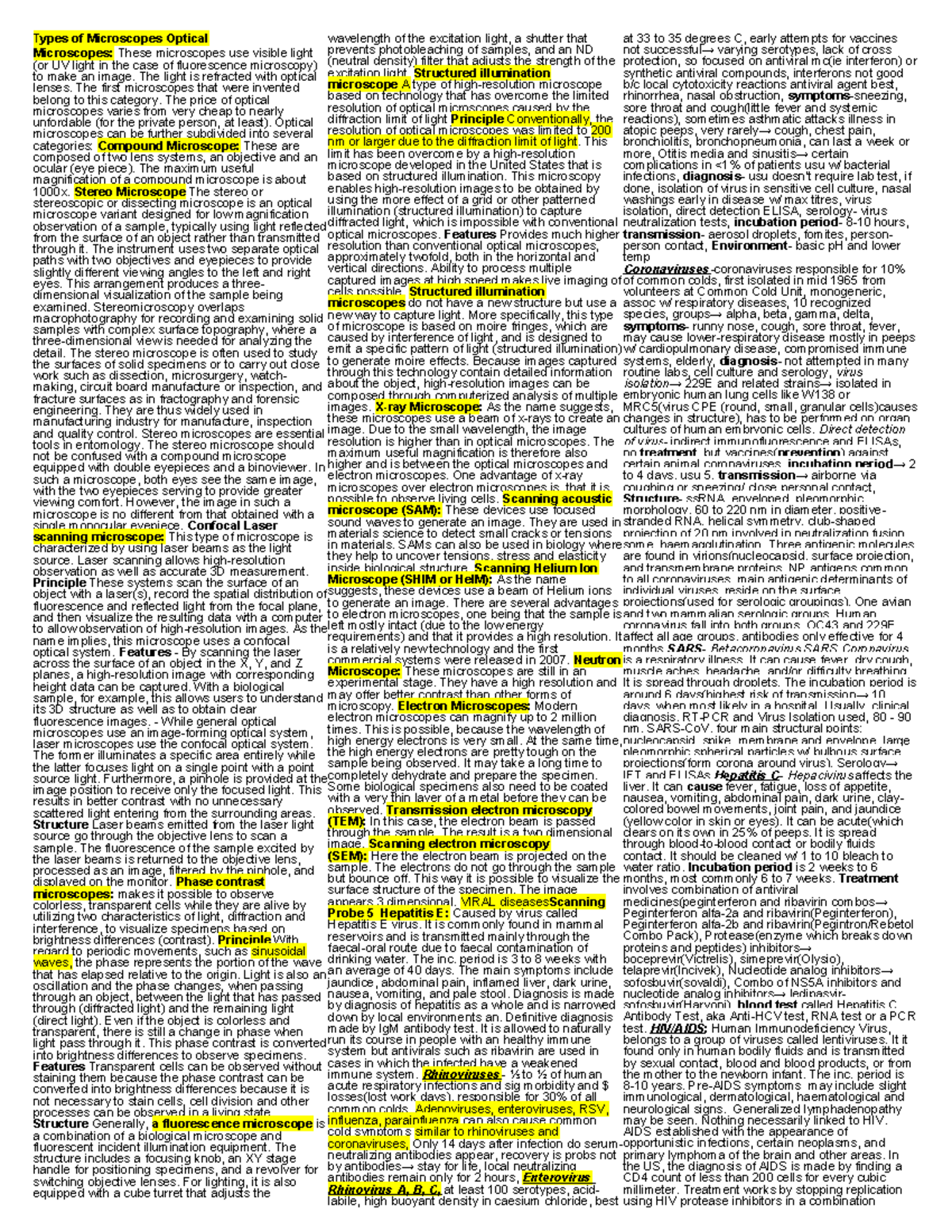 337190349 Microbe Mission Cheat Sheet docx - Types of Microscopes ...