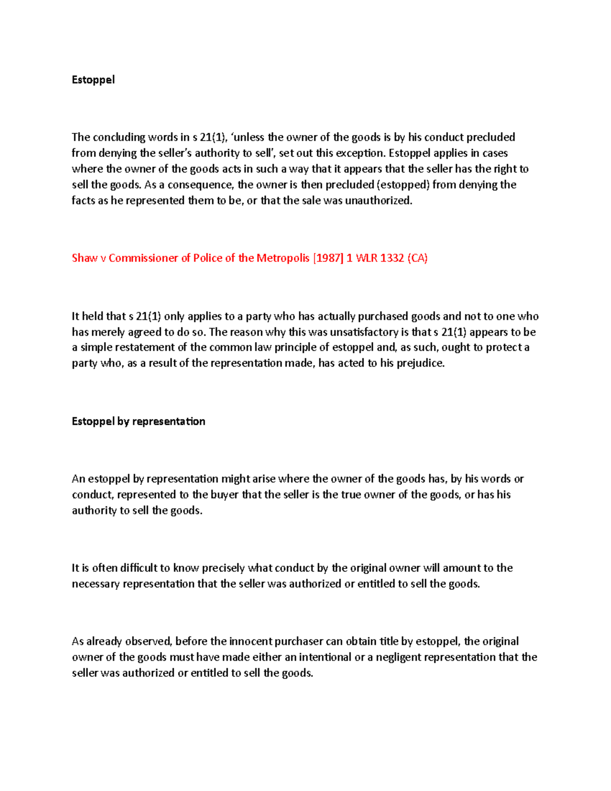 Estoppel by representation Estoppel The concluding words in s 21(1
