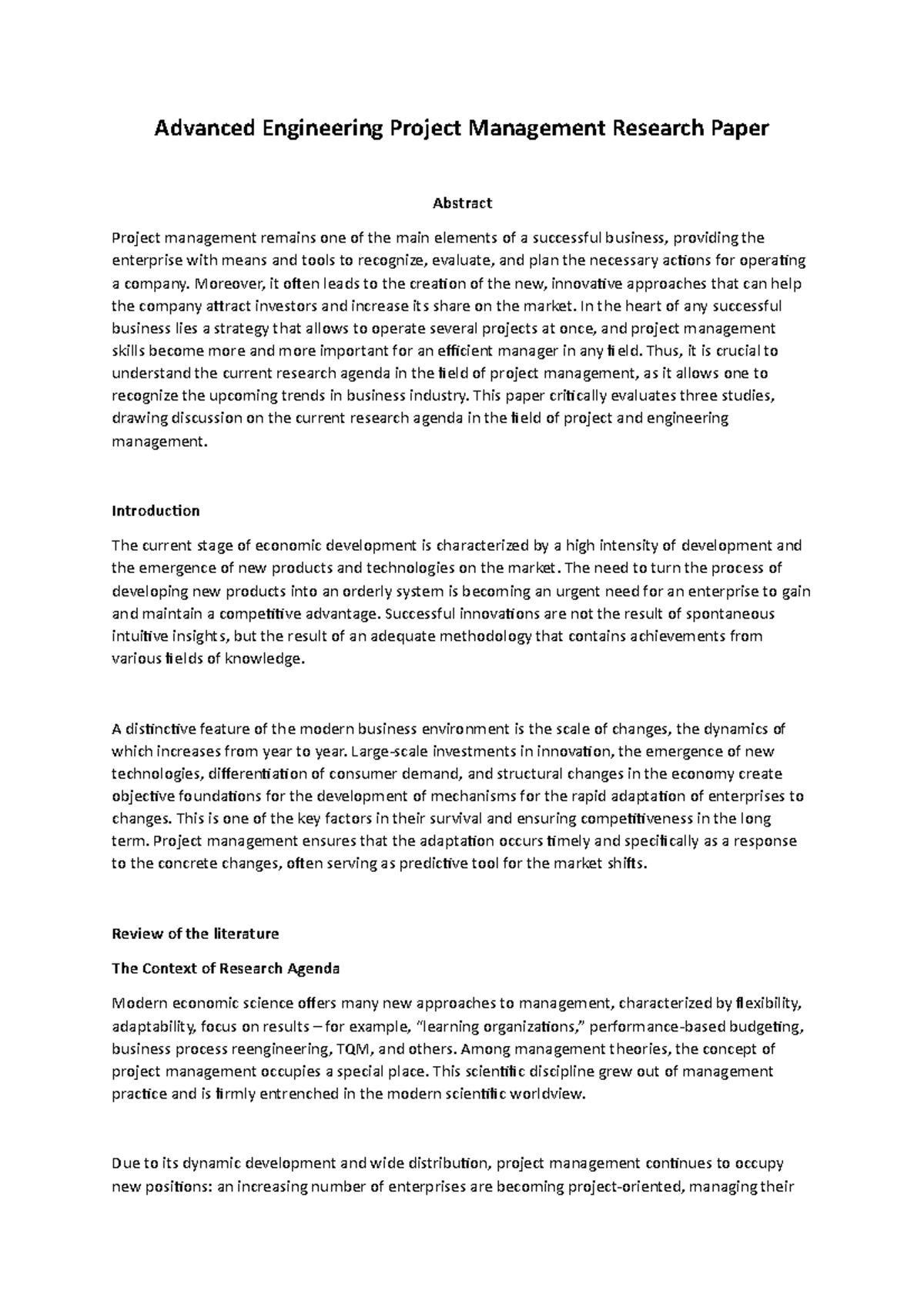 engineering thesis topics project management