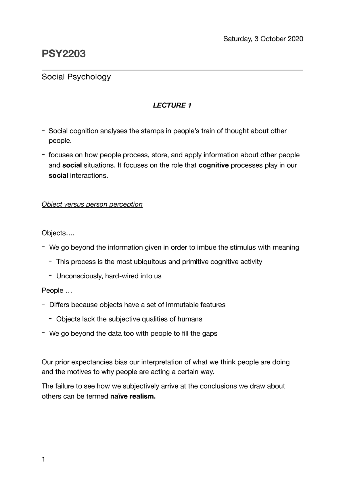 Lecture Notes Social Psychology Year 2 - PSY Social Psychology LECTURE ...