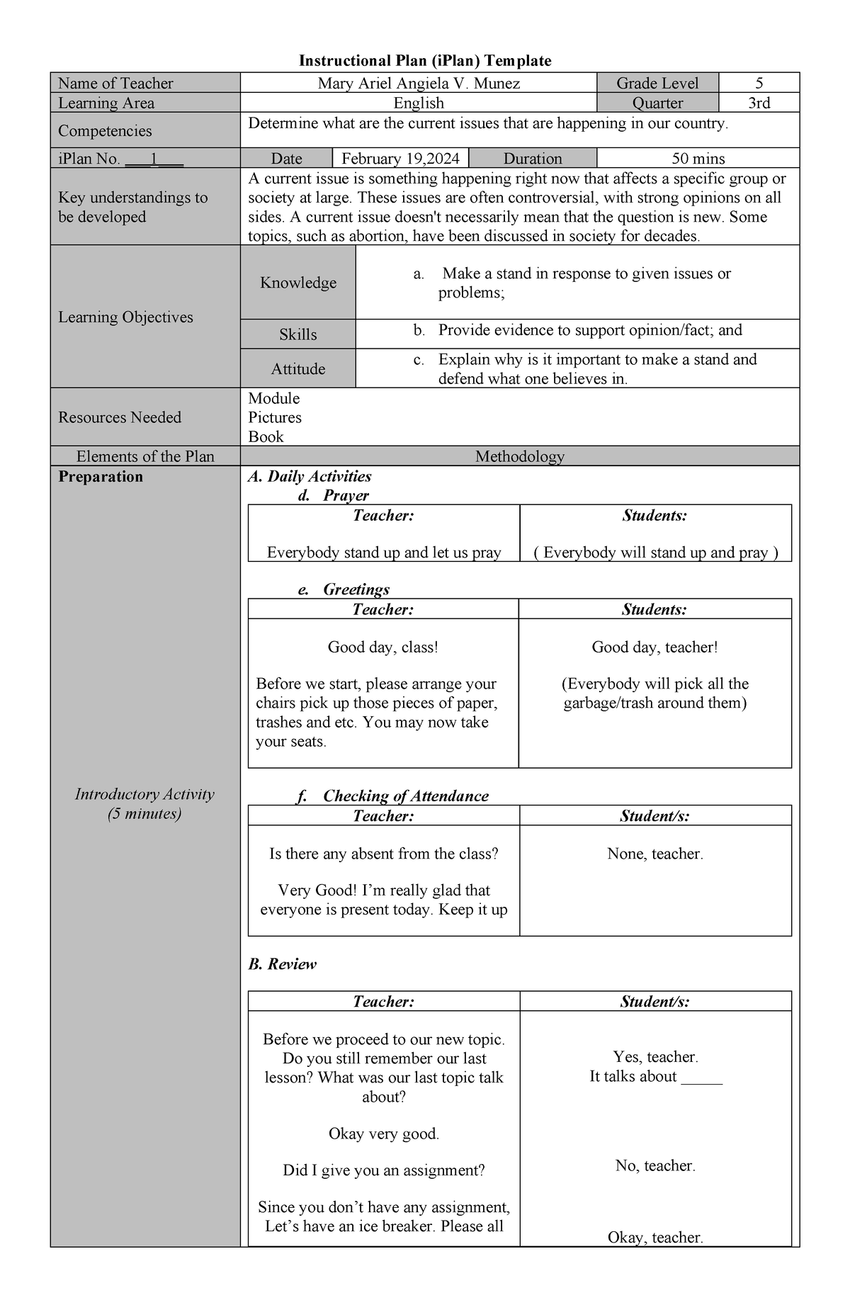 Lesson-Plan- English - lesson plan - Instructional Plan (iPlan ...