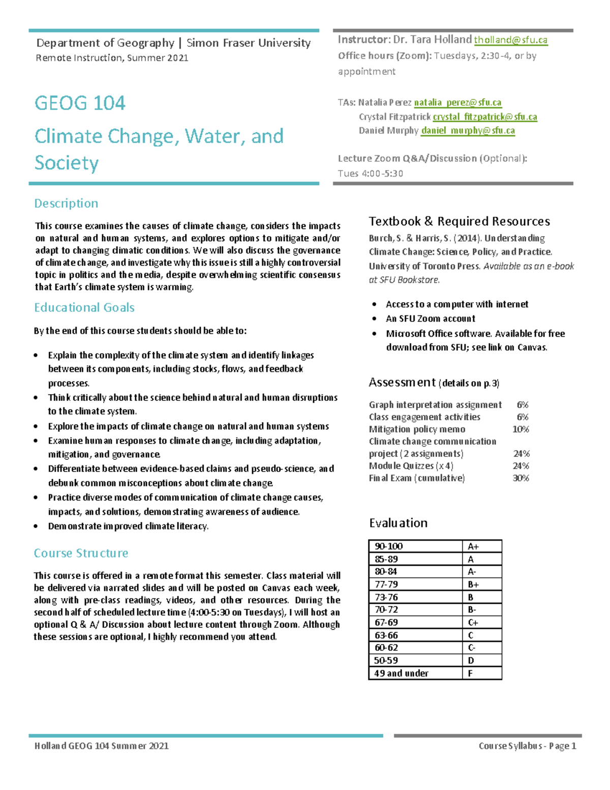 GEOG 104 Summer 2021 Syllabus - GEOG 104 Climate Change, Water, and ...