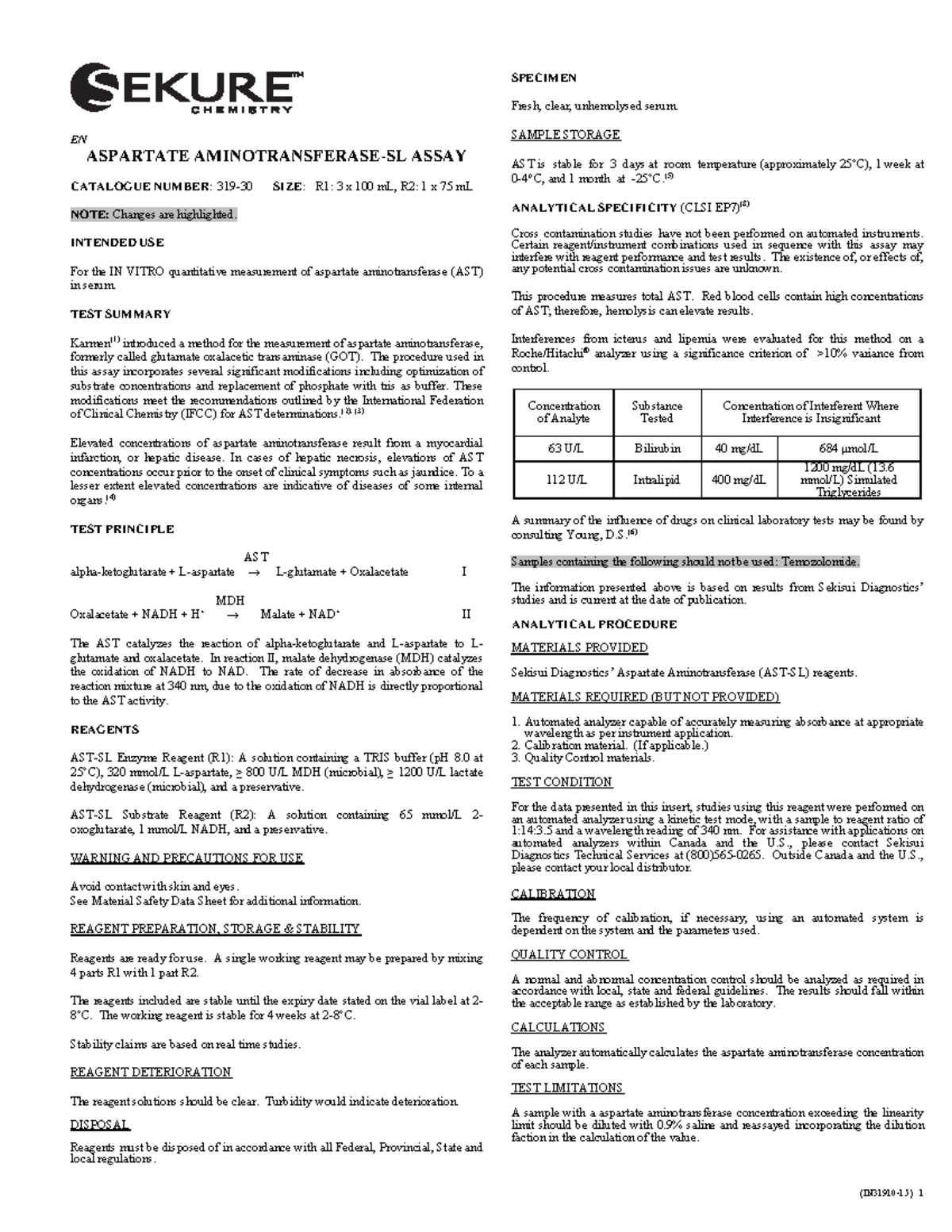 Ast sl - MATERIAL DE CONSULTA - EN ASPARTATE AMINOTRANSFERASE-SL ASSAY ...