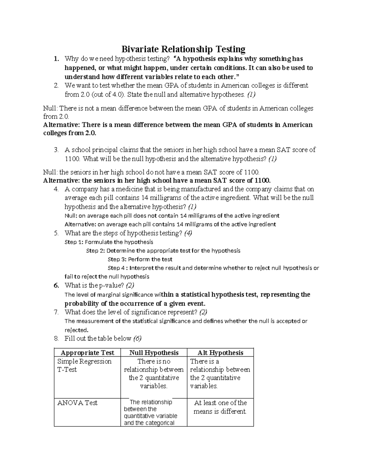 Bivariate Relationship Testing Worksheet - Bivariate Relationship ...