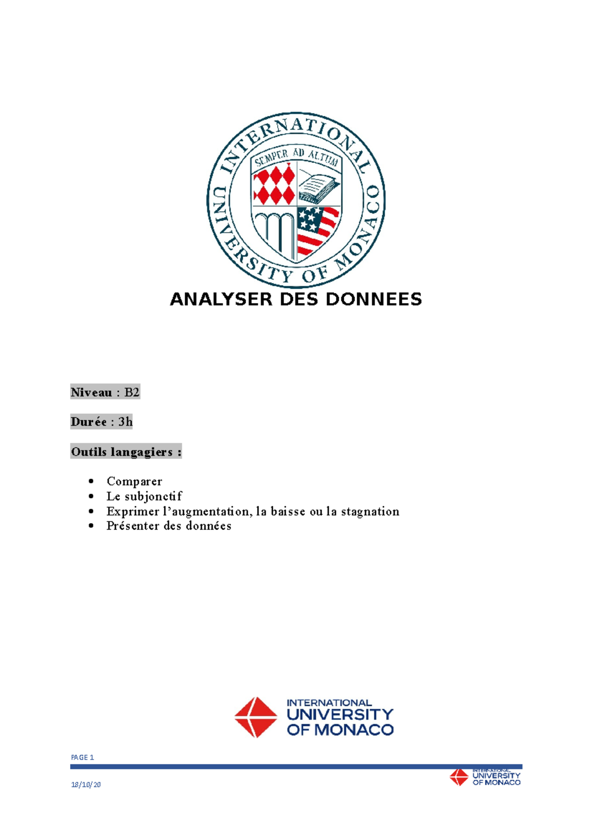 Analyser Des Donnes - Level B1-B2 - ANALYSER DES DONNEES Niveau : B ...