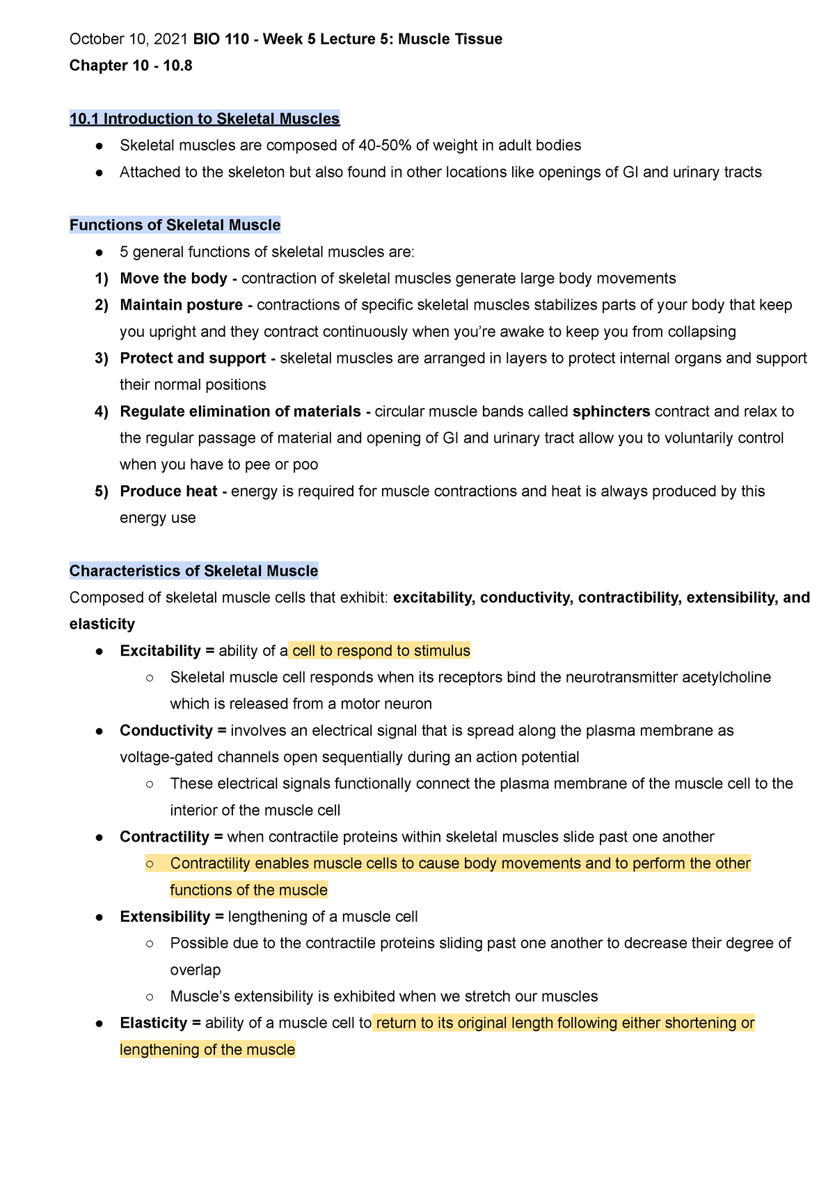 BIOL 110 Muscle Tissue - BIOL 110 - Anatomy And Physiology - Kerri ...