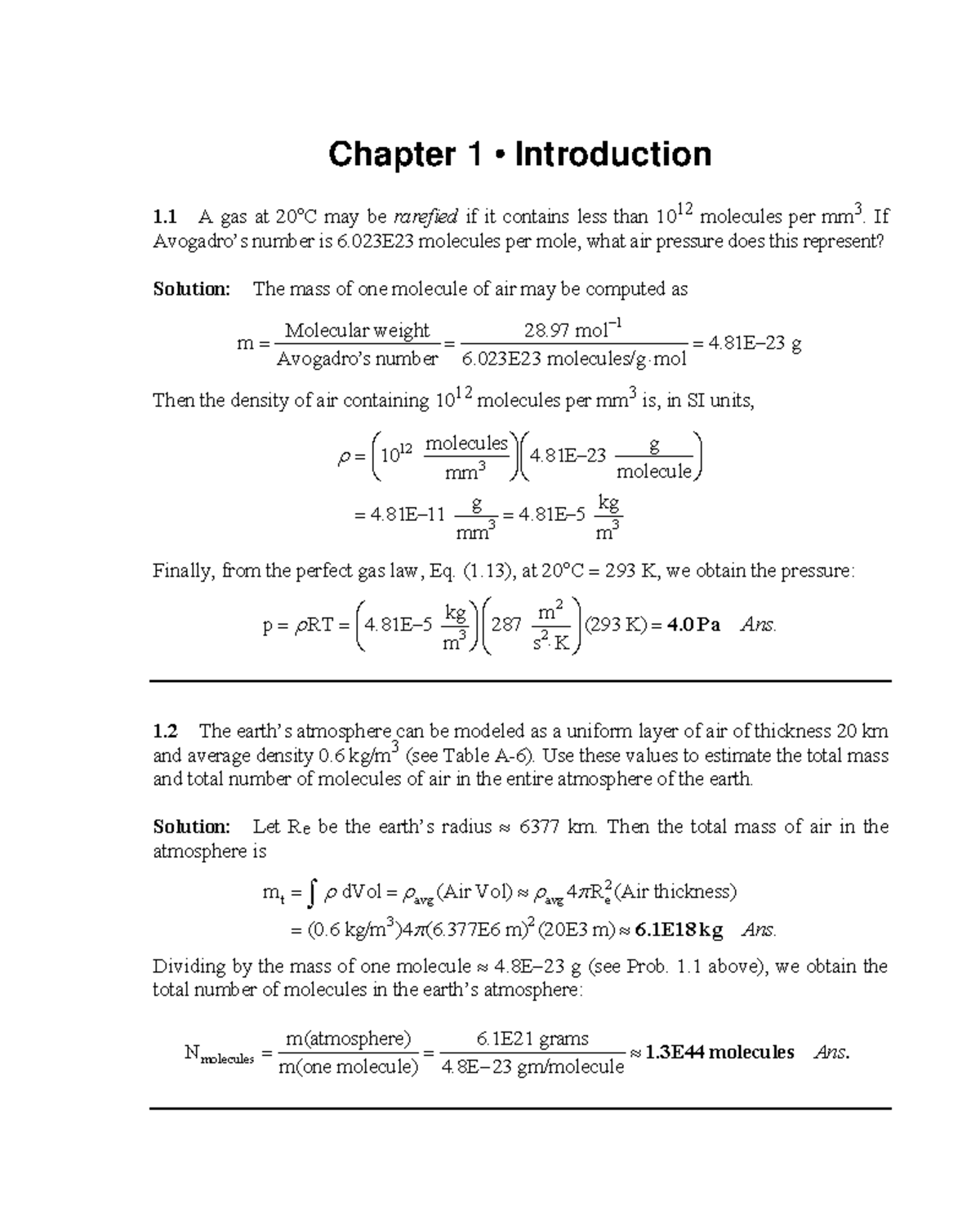 Fluid Mechanics - Tutorial Work - Chapter1 SM - Chapter 1 Introduction ...