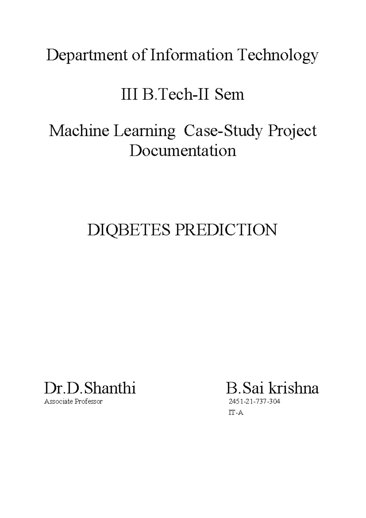 Ml report - Department of Information Technology III B-II Sem Machine ...