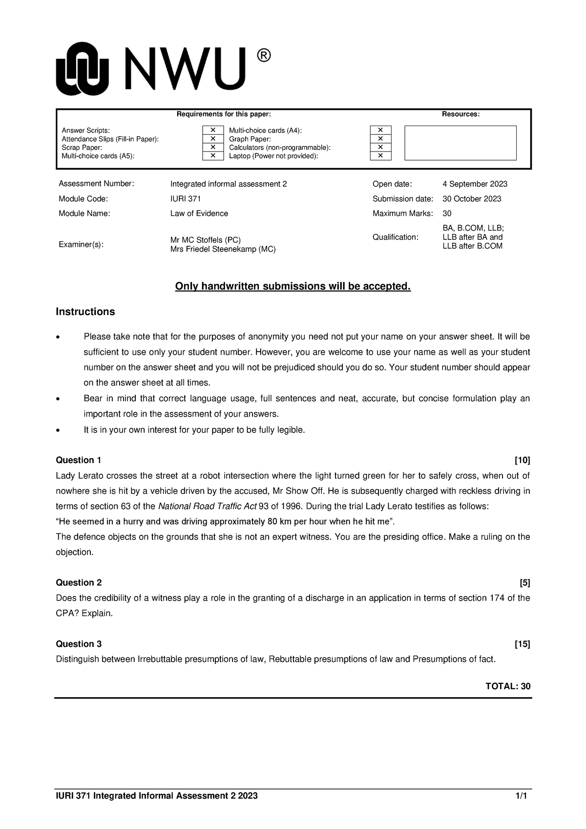 Integrated Informal Assessment 2 03092023 - IURI 371 Integrated ...