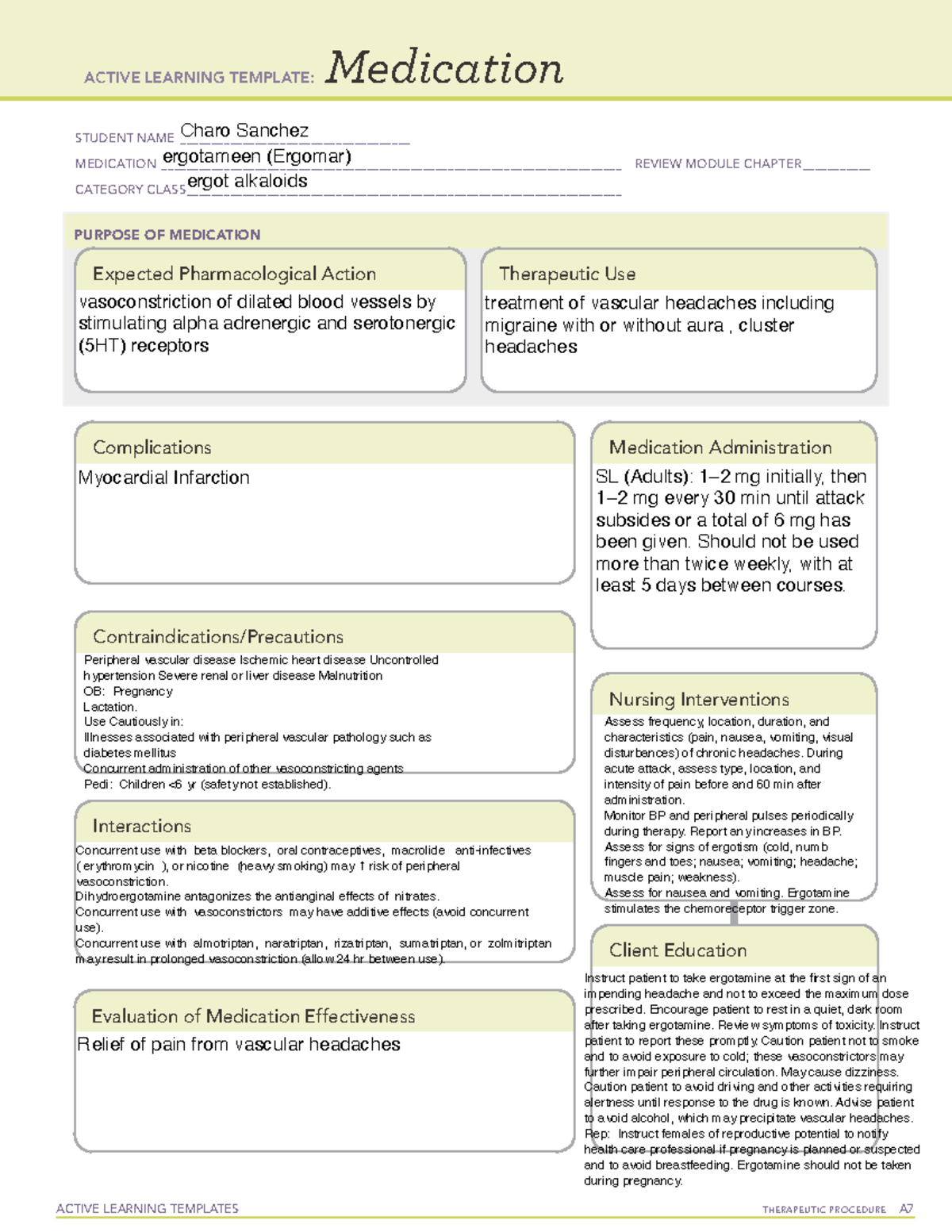 Ergotameen Med Maps ACTIVE LEARNING TEMPLATES THERAPEUTIC PROCEDURE