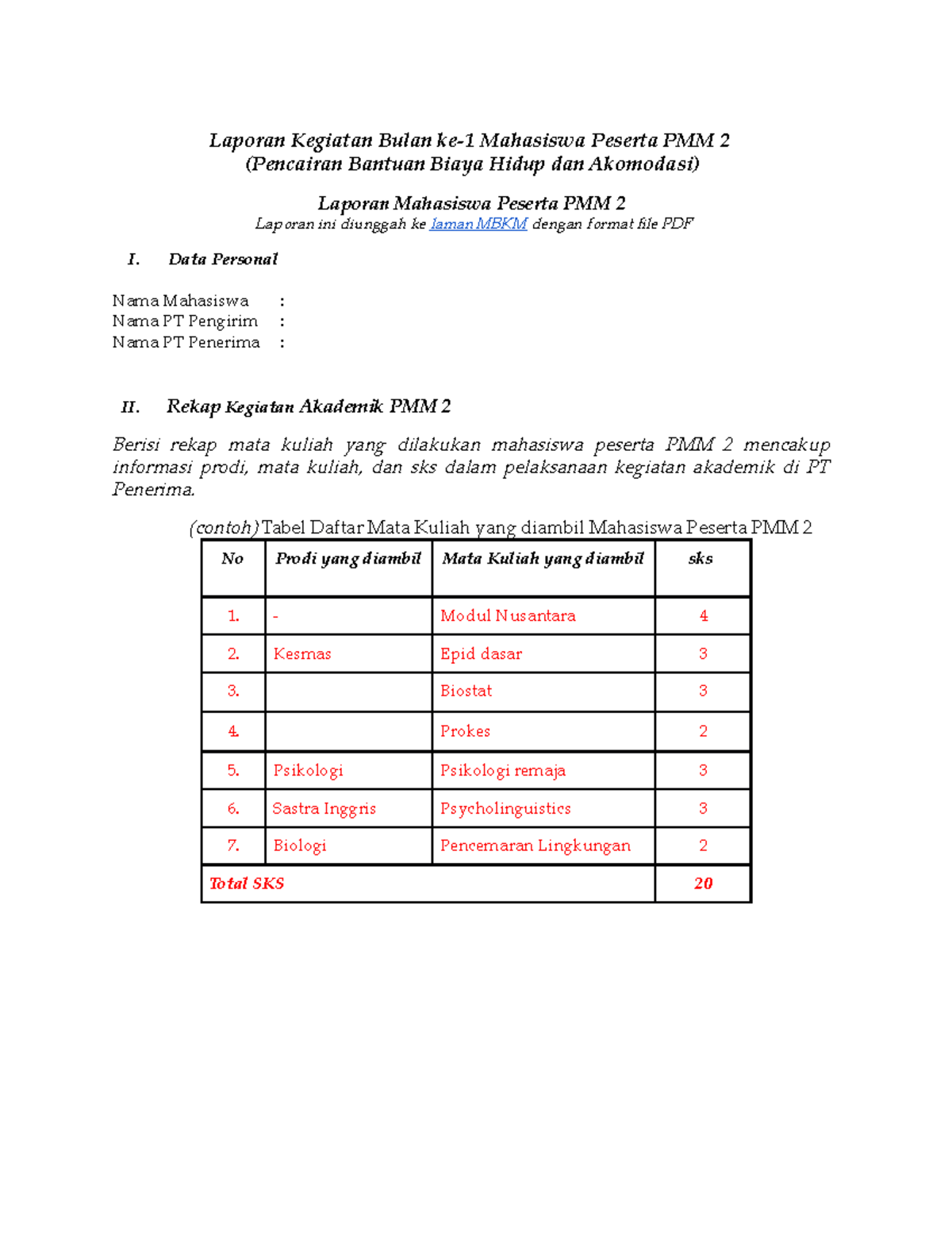 Template Laporan Bulan Ke-1 Mahasiswa - Laporan Kegiatan Bulan Ke-1 ...