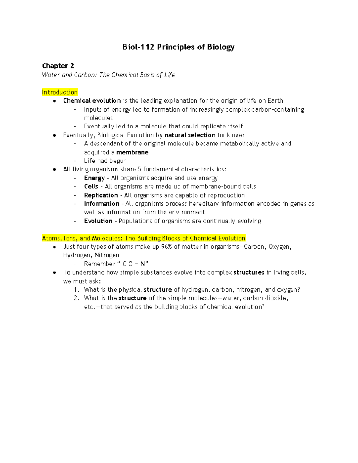 Biol-112 Principles Of Biology Chapter Two - Biol-112 Principles Of ...