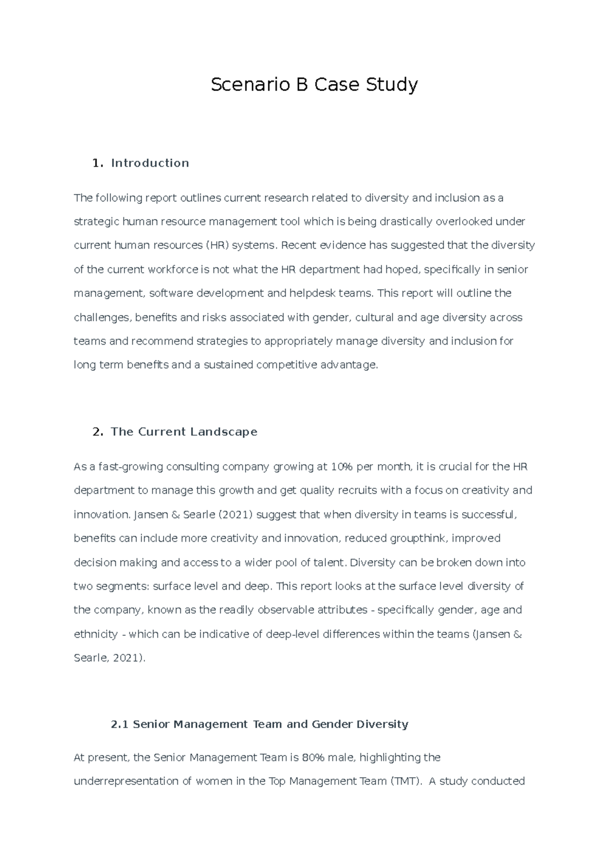 Scenario B Case Study Work2205 Individual Assignment - Scenario B Case ...